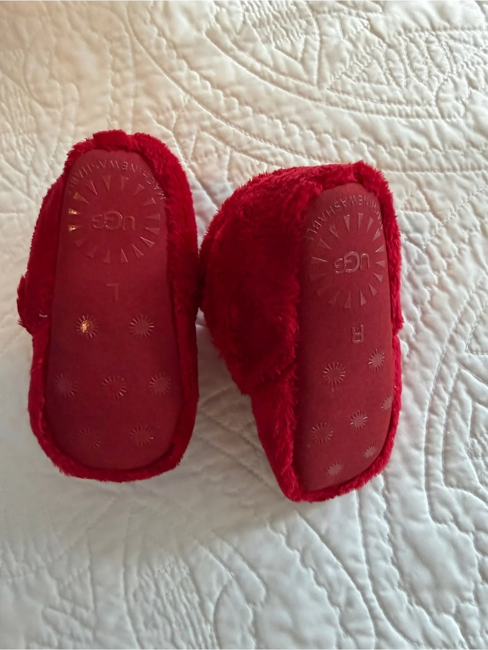 UGG Kids Red Plush Bootie Slippers with Wrap